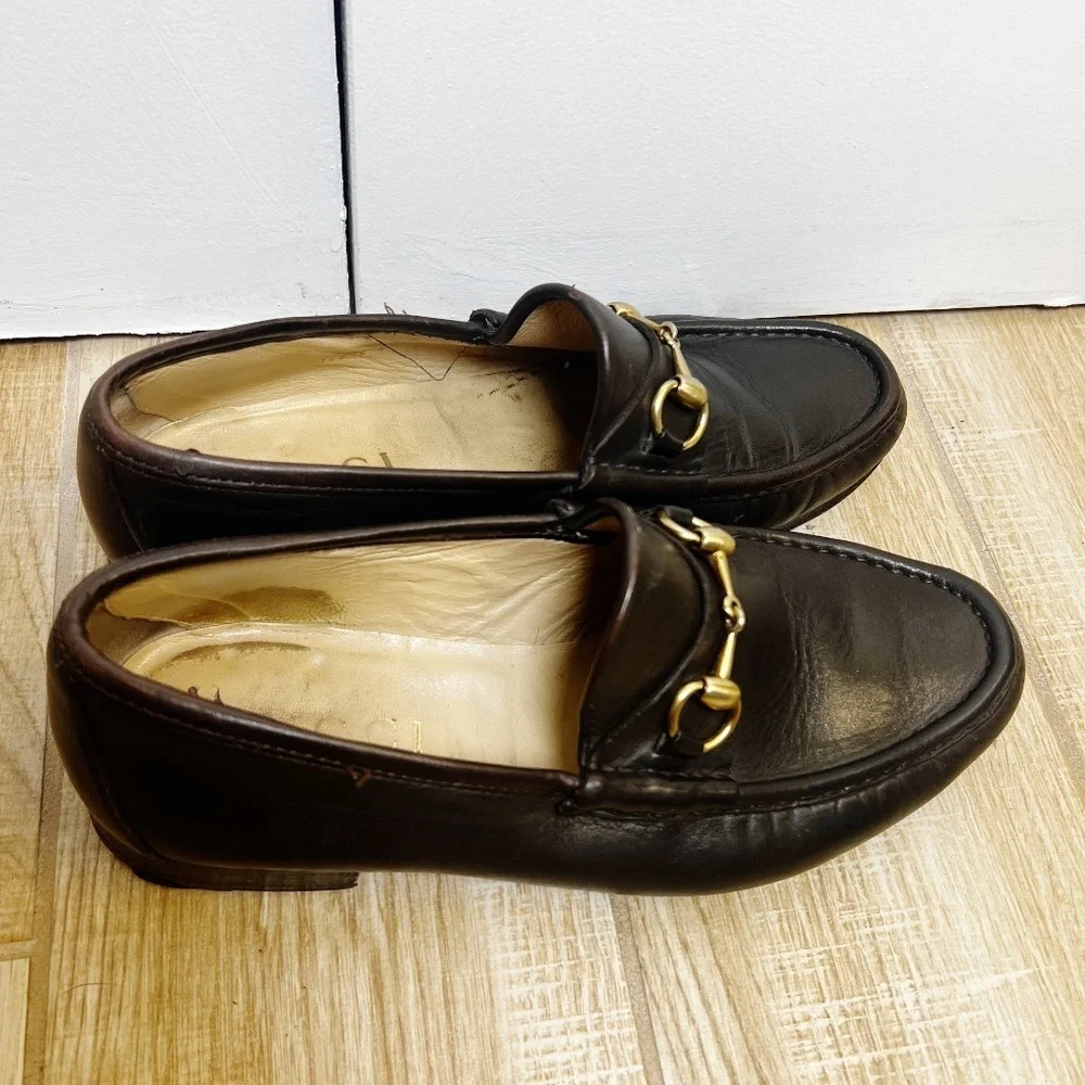Vintage Gucci 1953 Horsebit Loafers Dark Brown Leather Size 41 E Wide